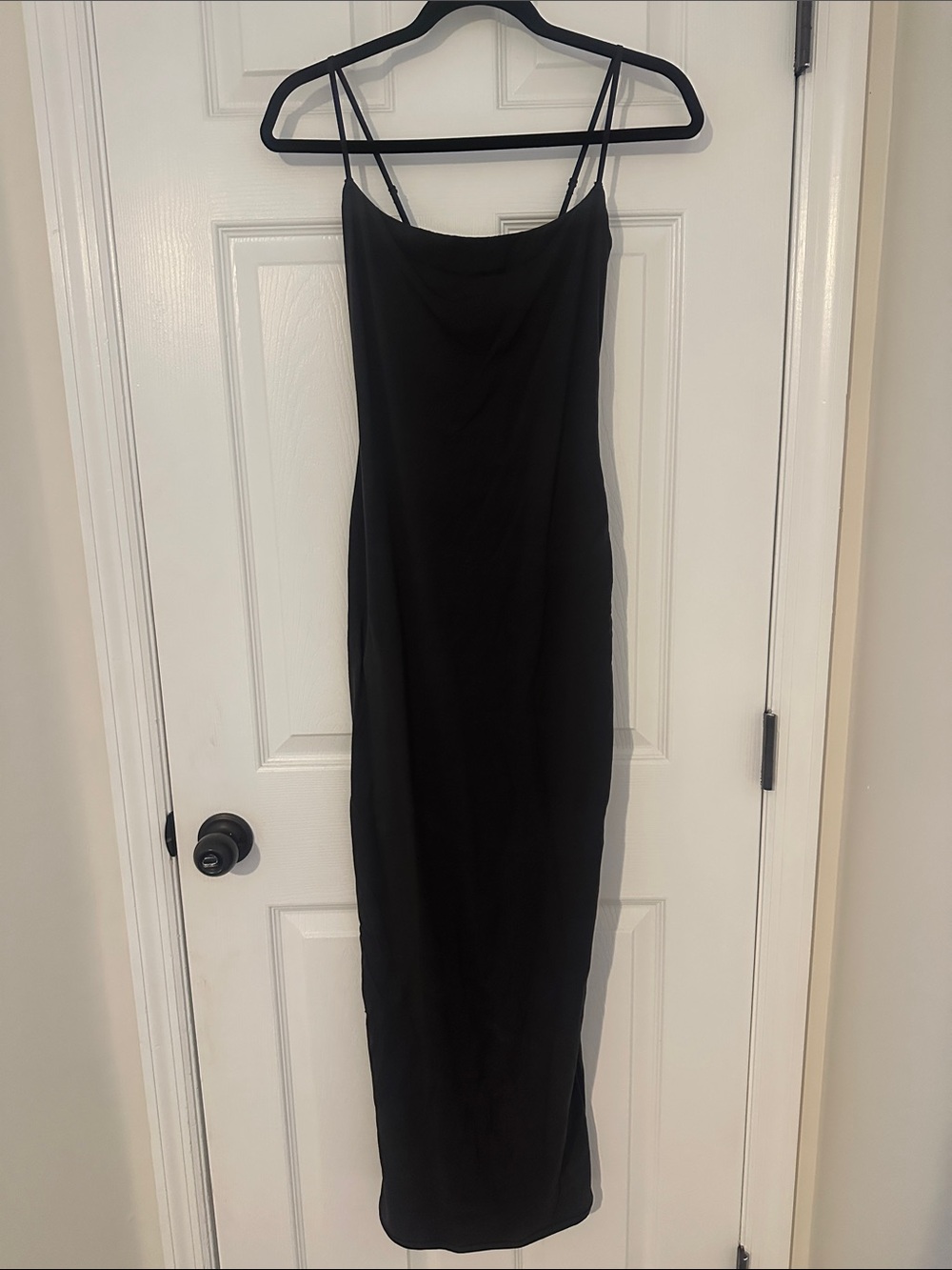 SKIMS Black Slip Maxi Dress with Spaghetti Straps